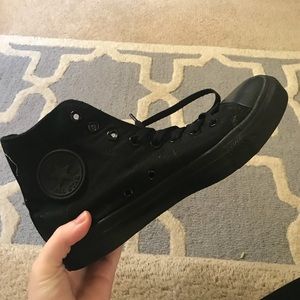 Black on black high top converse